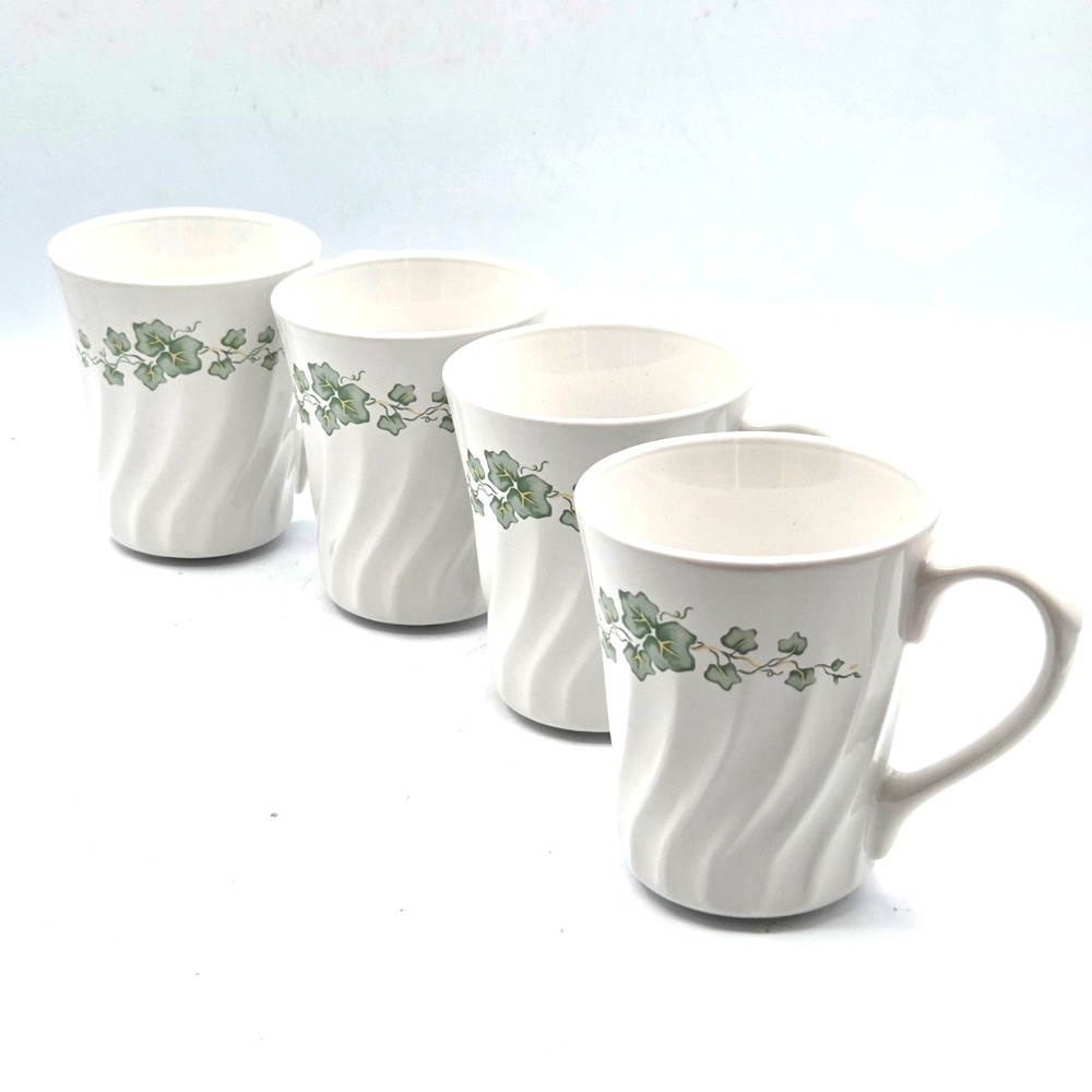 Corning 4 Callaway Green Ivy Swirl Coffee Tea Mugs Cups Corelle Coordinates